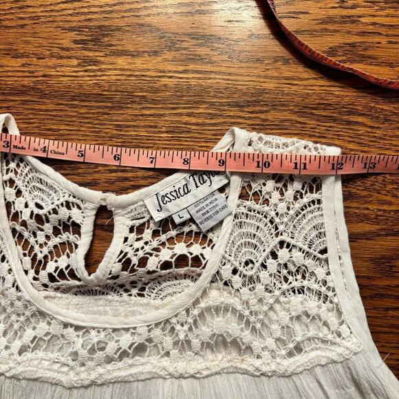 Jessica Taylor White Embroidered Dress/Beach Coverup Size L Boho Peasant - Picture 7 of 10